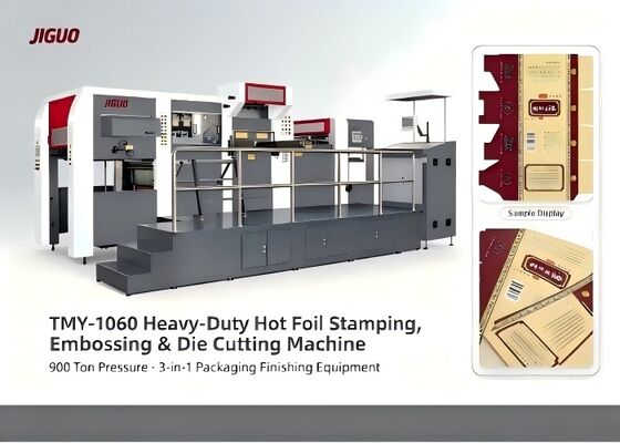 High-End JIGUO Heavy Duty 900 Ton Automatic Foil Stamping Embossing Die Cutter, 3-In-1 Bronzing Emboss Diecut Machine For Luxury Packaging & Premium Hang Tags